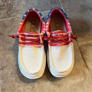 Hey Dude Women’s Wendy White, Red & Blue Patriotic Stars Shoes - Size 6